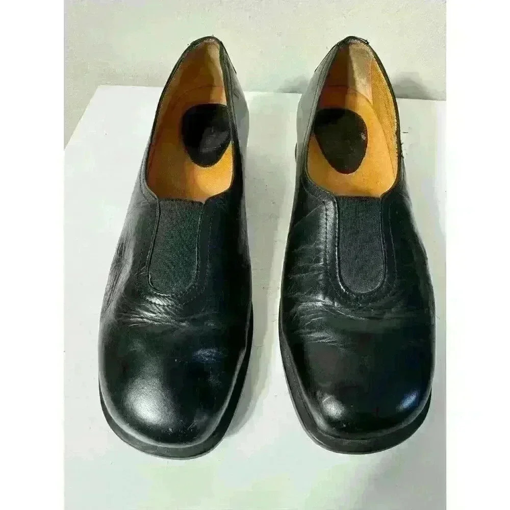 1803 Leather Black Colored Loafers Low Wedge Size EU 36 Handmade in Portugal